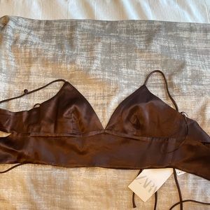 Brown silk zara tank top